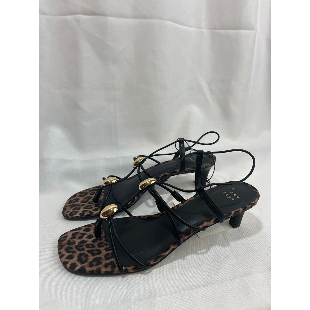 a new day Black Strappy Sandals with Leopard Print and Gold Accents